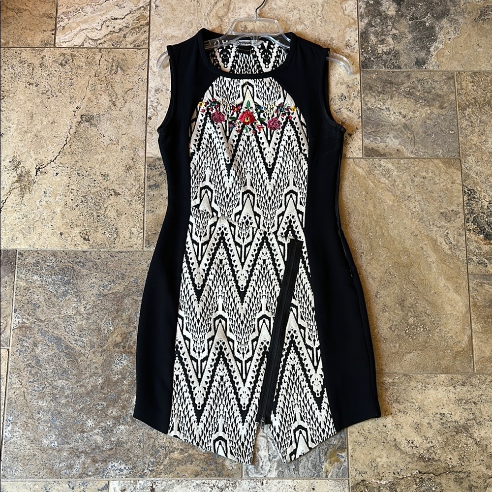Desigual Asymmetrical Sleeveless Dress with Floral Detail